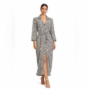 Nanushka Capri Zebra Print Shirt Dress Belted Long Sleeve Black White L